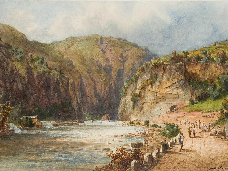 1831-Gustav Seelos - Costruzione della linea ferroviaria del Brennero nella gola dell'Isarco